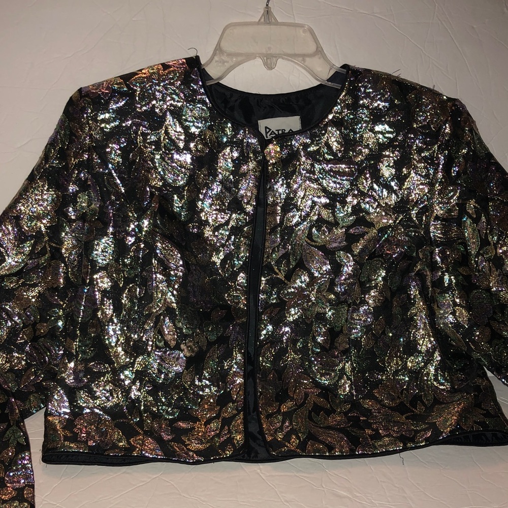 Vintage Patra Metallic Lamé Brocade Floral Crop Jacket/Blazer
